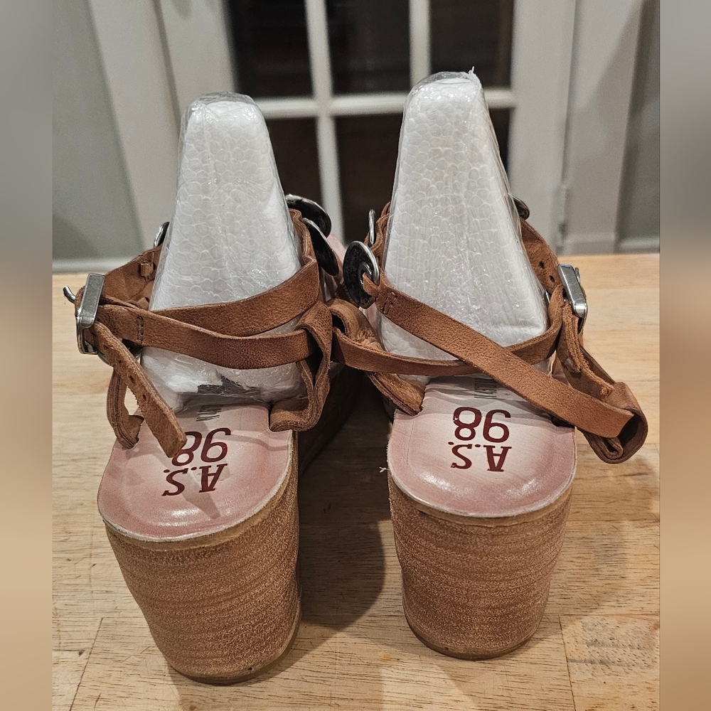 AS 98 Sandals 40 Wedge Leather Tan Sandals Boho Strap Ankle Noah - Picture 3 of 10